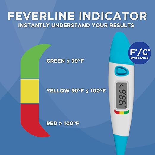 Healthwise Digital Thermometer | 10-Second Readout | Feverline Indicator | Flexible Tip | Hygienic Water-Resistant Easy Cleaning | Storage Case + Probe Covers Included