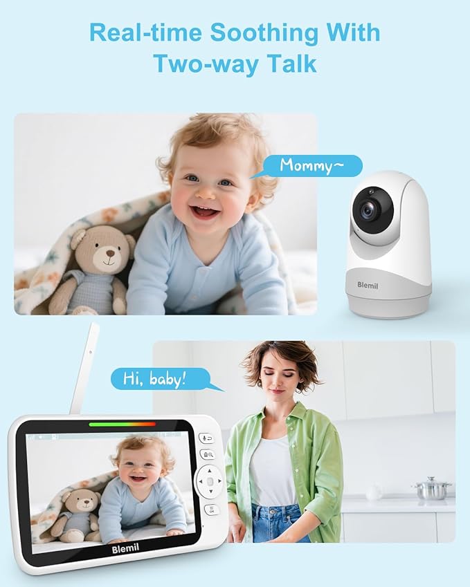 Upgrade Video Baby Monitor with Camera and Audio 6" Large Screen, 35-Hrs Battery, No WiFi Baby Monitor, Remote Pan/Tilt/Zoom Camera, 2-Way Talk, Night Vision, Temperature, 1000ft Range