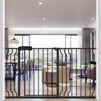 ALLAIBB Extra Wide Pressure Mounted Baby Gate Walk Through Child Kids Safety Toddler Tension White Long Large Pet Dog Gates with Extension for doorways Kitchen (52.76-57.48"/134-146cm, Black)