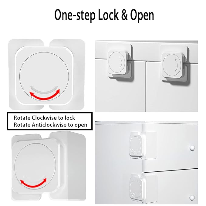Cabinet Locks(12-Pack) for Babies, Kids and Toddlers Proofing Cabinet Child, safety Locks Suitable for Cabinets, Drawer and Refrigerator with Easy Installation (White) (8 Flat Lock+4 Right Angle Lock)