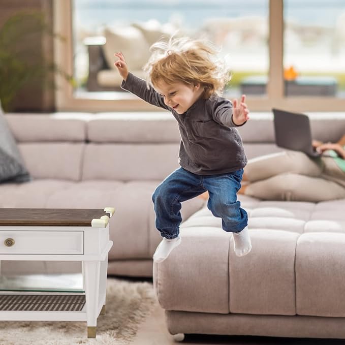 12 Pack Corner Protector Baby Proofing Edge and Corner Guards, Soft Safety Pre-Taped Rubber Foam Furniture Bumpers for Fireplace, Table, Stair, Cabinet (Off White)