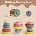 Mini Tudou 6 Pcs Stacking & Nesting Circle Toy,Soft Building Rings Stacker & Teethers,Squeeze Play with Early Educational Learning Stacking Tower, Toy for 6+ Months Boys&Girls