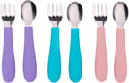WeeSprout Toddler Utensils, 3 Forks & 3 Spoons, 18/8 Stainless Steel & Food Grade Silicone, Thick Easy-Grip Handles, Perfect Length For New Self Feeders, Gentle On Gums & Teeth, Dishwasher Safe