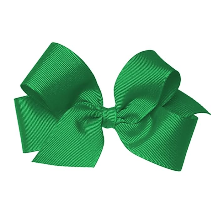 Wee Ones Girls' Plain Wrap Classic Grosgrain Hair Bows on a WeeStay No-Slip Hair Clip, Handmade, Medium, Green