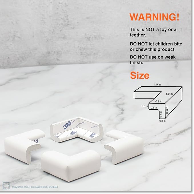 Roving Cove Slim-Fit Corner Protector for Baby Proofing (8 Small Corners), Soft Rubber Foam Furniture Corner Bumper Guards, 3M Adhesive Pre-Taped, Oyster White (Off White)