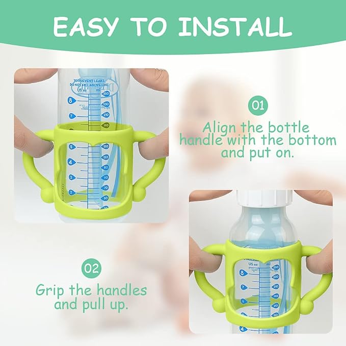 Silicone Baby Bottle Handles, 2PCS Bottle Handles for Dr Brown Narrow Bottles, Easy Grip Handles to Hold Baby Bottle, Easy Carry Handle Lightweight Bottle Handle(Green/Blue)