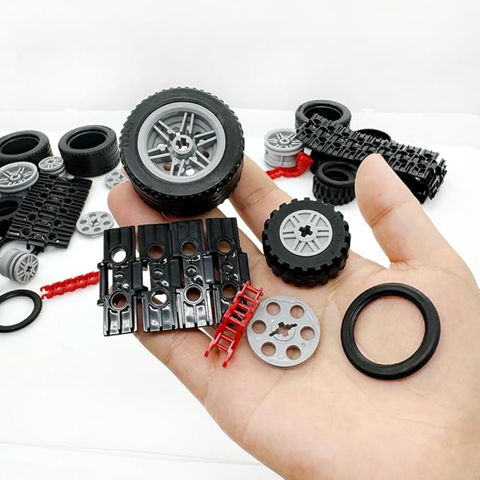 Technical Parts Car Gears Wheels Treads Chain Links Building Blocks Accessories Pieces kit Construction Toys for Kids 6yrs+ Compatible with Major Brands