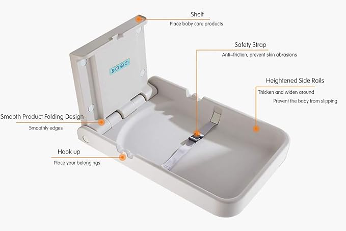 Baby Changing Diaper Station Wall-Mount: Vertical Baby Changing Table, Sturdy & Durable- with Safety Straps for Commercial Restrooms