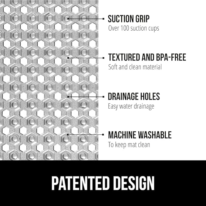 GORILLA GRIP Patented Square Shower Stall Mat, Small Bathtub Floor Mats for Stand Up Showers with Suction Cups and Drainage Holes, Machine Washable, Soft on Feet, Bathroom Accessories 21x21 Inch, Gray