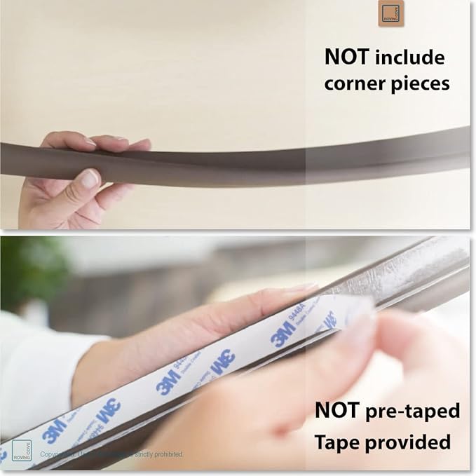 Roving Cove HeftyFit Edge Protector for Baby Proofing (12ft Large Edge Only), Heavy-Duty Soft Rubber Foam Furniture Edge Bumper Guard, Desk Edge Cushion, Wall Corner Covers, 3M Adhesive, Coffee Brown