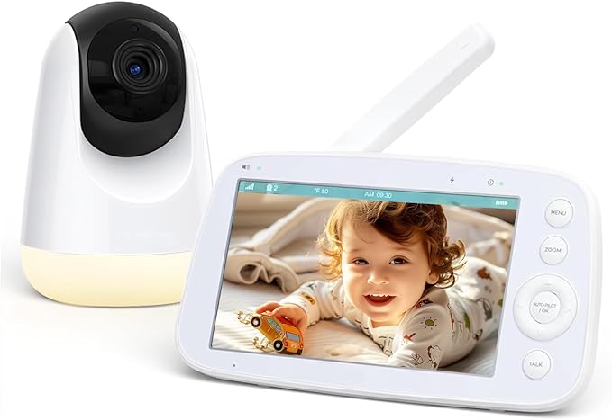 2025 Upgraded Baby Monitor with Night Lamp, 5'' IPS Screen Video Baby Monitor with Pan-Tilt-Zoom Camera No WiFi, HD Night Vision, 2-Way Talk, Lullaby Player, 4500mAh Battery (BBM-006)