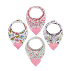 Pickle & Olive Baby Bandana Teething Bibs with Attached Teether- Set of 4 - Floral