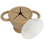 BraveJusticeKidsCo. | Snack Attack II Snack Cup | Collapsible Silicone Snack Container | Toddler and Baby Snack Catcher Lid (Warm Sand)