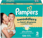 Pampers Swaddlers Diapers, Size 3 (13-26 lbs), 136 Count, Absorbent, Keeps Baby Dry and Comfortable, Skin Safe Disposable Baby Diaper (Packaging May Vary)