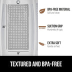 GORILLA GRIP Patented Bath Tub Shower Mat, Machine Washable Bathtub Floor Liner Mats, Suction Cups and Drain Holes to Keep Tubs Clean, Soft on Feet, Bathroom Essentials, 35x16 Inch, Gray Opaque