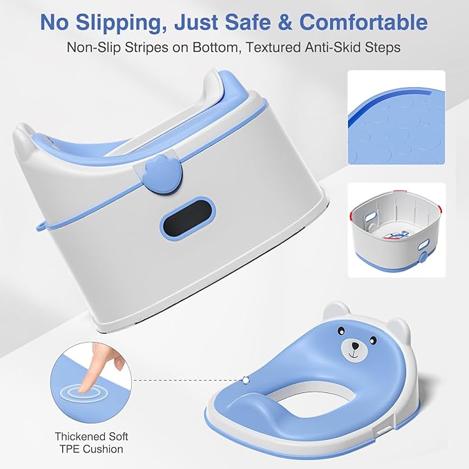 3-in-1 Toddler Potty Training Toilet for Boys & Girls - Convertible Potty Chair with Step Stool for Toddlers 1-3, Anti-Slip Design Toddler Toilet Seat - Removable & Easy to Clean