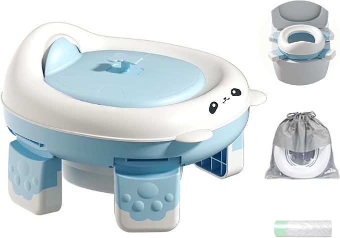 Portable Travel Potty, Training for Baby to Toddler, Travel Toilet Seat with Charts and Storage Bag, Folding Potty for Kids Boys Girls Indoor and Outdoor (Blue)