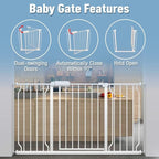 ALLAIBB Extra Wide Pressure Mount Baby Gate Auto Close White Metal Child Dog Pet Safety Gates with Walk Through for Stairs,Doorways,Kitchen and Living Room(62.20-66.93"/158-170cm)