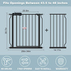 Walk Through Black Baby Gate 43.5-48 Inch Wide, Pressure Mounted Safety with Door No Drill, Tension Metal for Dog Cat and Toddler
