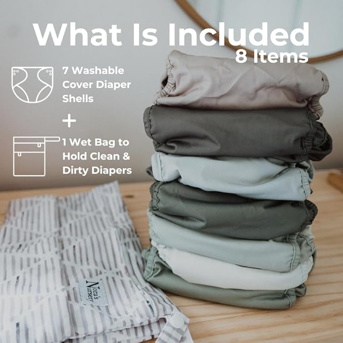 Nora's Nursery Cloth Diaper Cover, Reusable Cover with Snap Closure, Shell for Prefold, Flat, or Fitted Inserts, Includes Wet Bag - Morning Dew