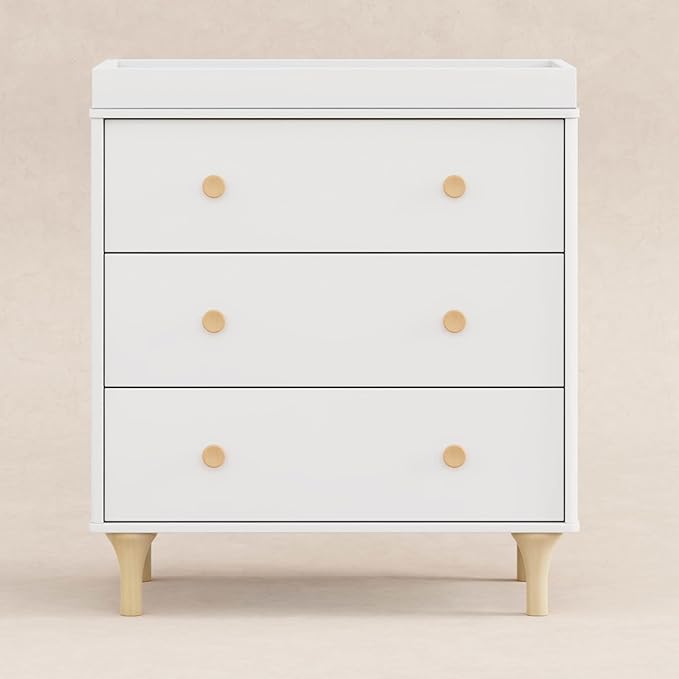 Babyletto Lolly 3-Drawer Changer Dresser with Removable Changing Tray in White and Natural, Greenguard Gold Certified