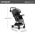 Mompush Lithe V2 Lightweight Travel Stroller, Compact Foldable Baby Stroller with Travel Bag, One-Hand Fold Stroller, Snack Tray, Mechanical Recline Seat, Airplane-Ready, Organizer & Rain Cover