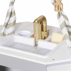 Large Wooden Corner Play Kitchen Sets with Ice Maker,Water Dispenser,Bread Maker,Washing Machine,Electronic Display,Toy Sink with Running Water,Stove with Light&Sounds, Birthday Gift for 3+