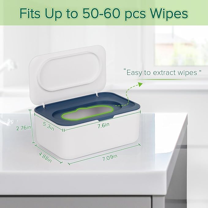 Baby Wipes Dispenser, Wipes Case Baby Wipe Holder Keeps Wipes Fresh, Non-Slip, Easy Open & Close (Blue)