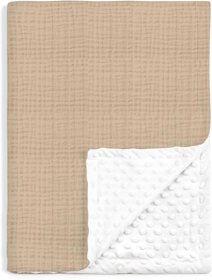 Baby Blankets for Boys Girls, Soft Nursery Minky Blankets with Muslin and Dotted Fleece Back 30x40 inches, Receiving Bed Quilt for Newborn, Infants, Toddlers (Brown)