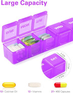 BUG HULL Weekly Pill Organizer Large 2 Packs, Extra Large Travel Pill Organizers, Pill Box 7 Day, Travel Pill Case, Medicine Pill Organizer for Vitamins, Supplements and Medication (White+Purple)