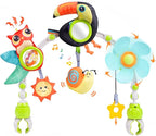 Koty Baby Stroller Arch Toy with Teether, Rattle, Crinkle Sound, Mirror & Music Box, Newborns Sensory Activity Carrier Take-Along Toy, Adjustable for Bouncers, Car Seat & Pram 0M+(Toucan)