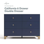 Storkcraft California 6 Drawer Double Dresser (Midnight Blue with Driftwood) – GREENGUARD Gold Certified, Spacious Storage Organizer for Kids’ Room, Safety Interlocking Drawer System