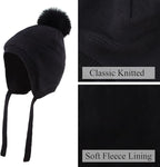 Basic Winter Baby Beanie Gloves Boys Girls Knitted Hat Pompom Kids Earflap Hats Warm Infant Toddler Beanie Mittens Set