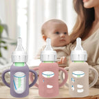 BUSOHA 3 Pack Silicone Sleeves for Dr. Brown's Glass Baby Bottles - Drop Protection Baby Bottle Sleeves,Compatible with Dr. Brown's Newborn Glass Bottles,with Silicone Handles,4 oz