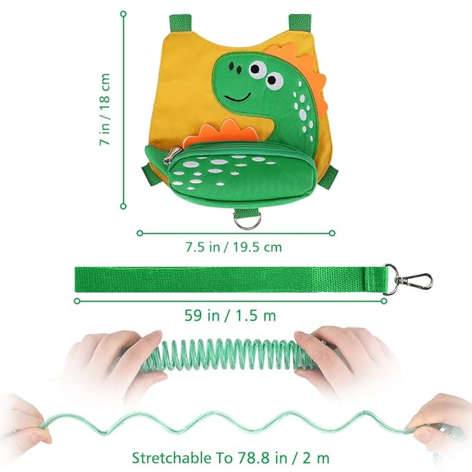 Accmor Toddler Harness Leash with Anti Lost Wrist Link, Cute Dinosaur Kids Harnesses with Wristband Bracelet Leashes Strap Tether for Baby Boys Walking (Yellow)