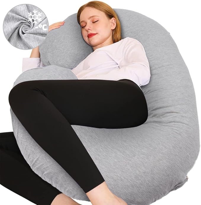 Chilling Home Pregnancy Pillow, C Shaped Full Body Pillow Maternity Pillow for Women 55 inch, Pregnancy Pillows for Sleeping Pregnant Must Have with Jersey Removable Cover,Grey