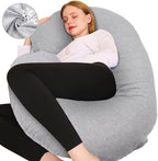 Chilling Home Pregnancy Pillow, C Shaped Full Body Pillow Maternity Pillow for Women 55 inch, Pregnancy Pillows for Sleeping Pregnant Must Have with Jersey Removable Cover,Grey