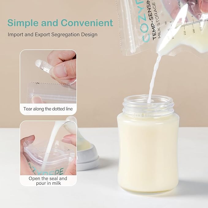 Breastmilk Storage Bags, 8OZ Breast Milk Storing Bag with Pour Spout, Temperature-Sensing Color Change Milk Bag for Convenient Breastfeeding, No Leak Presterilized for Freezer