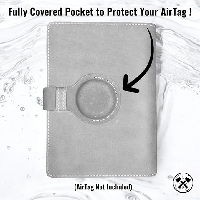 Genuine Leather AirTag Passport Holder and Wallet for Men and Women RFID Blocking for Secure Traveling and Documentation Organizer (Grey)