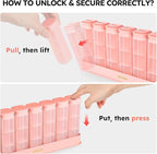 Weekly Pill Organizer 3X a Day, Detachable Pill Box 7 Day, Large 3 Times Daily Pill Case, Travel Pill Container Holder, Week Medication Dispenser Pillbox for Vitamin Supplement Medicine, Pink