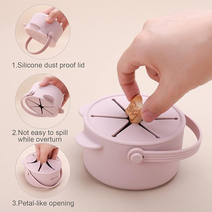 Silicone Snack Cups for Toddlers, Toddler Snack Containers, Baby Treat Catcher with DustProof Lid 2 Pack Dishwasher Safe and BPA Free 9 Oz