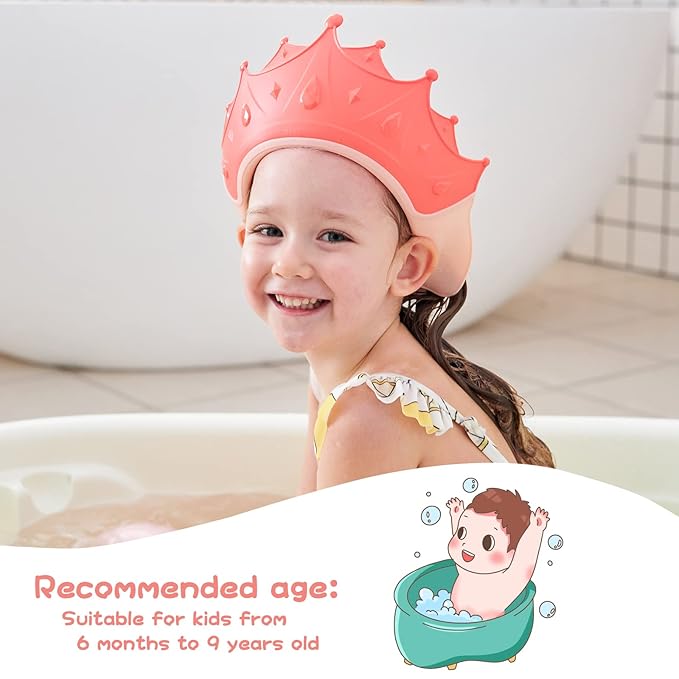 Baby Shower Cap Shield, Shower Cap for Kids, Visor Hat for Eye and Ear Protection for 0-9 Years Old Children, Cute Crown Shape Makes the Baby Bath More Fun (2 Pack)