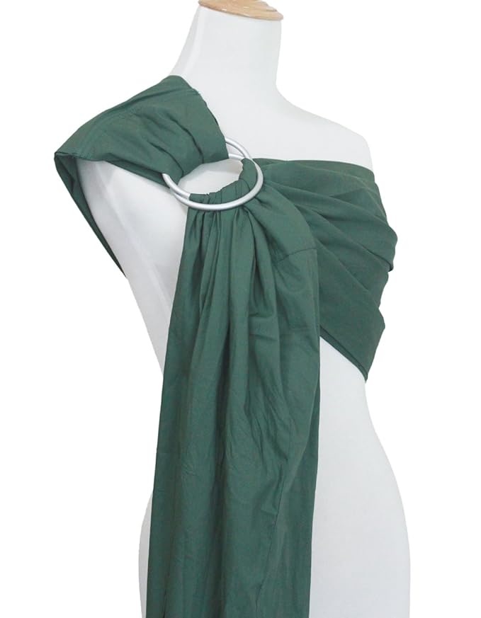 Ring Sling Baby Carrier, Soft Linen Cotton Baby Sling Carrier Newborn to Toddler, Baby Wrap Carrier for Plus Size Parents, Perfect Shower Gift, Lightly Padded Adjustable Nursing Cover Green