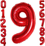 GOER 2 Pcs 42 Inch Red Foil Balloons Number 9,Huge Number Balloons for 9th 99th Birthday Party Supplies Anniversary Decorations