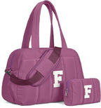 Duffle Bag with Initial, Spend The Night Bags for Women，Overnight Bag with Wet Pocket，Birthday Gift-Lightweight Travel Bags Personalized Gym Tote with Makeup Pouch