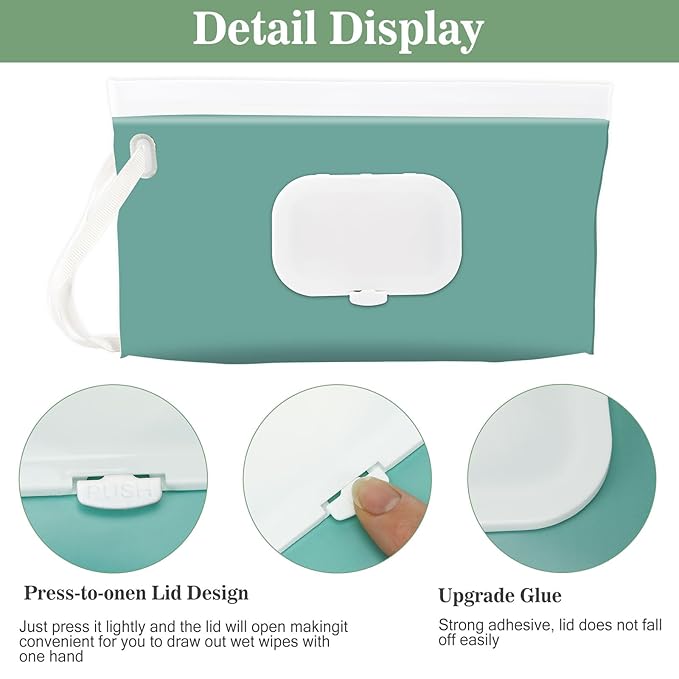 FEBSNOW 2 Pack Baby Wipes Dispenser Holder, Portable Refillable Baby Wet Wipes Pouch Container Reusable Travel Case for Outdoor Hiking, Blue Leaves