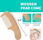 Goat Baby Hair Brush Set, Wooden Comb Massage Scalp Comb, Safe Natural Hair Care Kit, Soft Silicone Bath Brush for Newborns Toddlers (Brush Set+ Green Massager)