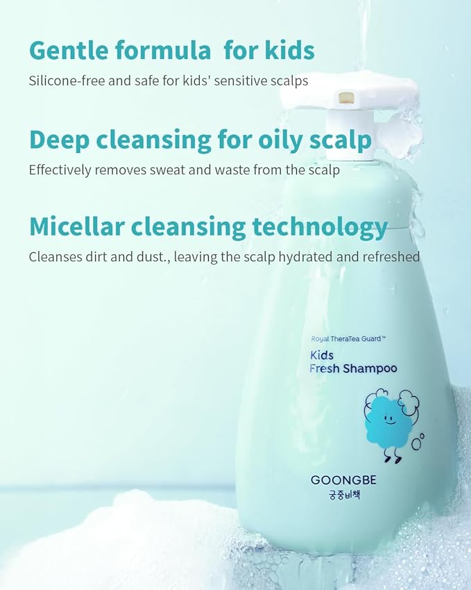Kids' Fresh Shampoo - Korean Kids Scalp Purifying Shampoo - Gentle Deep Cleansing for Oily, Smelly Scalps - Low pH & Silicone-Free Formula - Allergen Free Scent, 10.1 fl.oz.