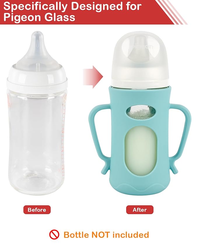 Silicone Sleeves with Handles for Pigeon Glass Bottle, 3 Pack Anti Breakage Baby Bottle Holder, 8.1oz