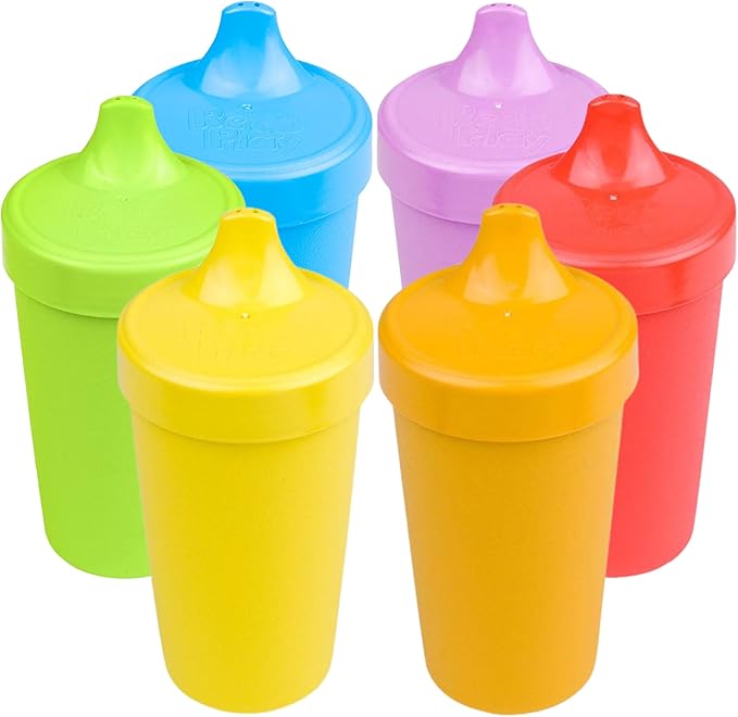 Re-Play Sippy Cups for Toddlers - 10 Oz. Reusable Spill Proof Cups for Kids, Dishwasher/Microwave Safe - Made in USA - Set of 6-3.13" x 6.25" - Crayon Box